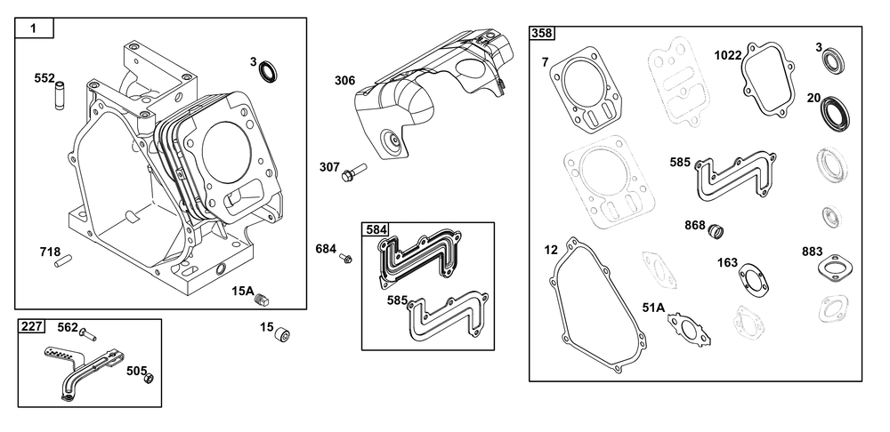 Cylinder Group Diagram and Parts List for 15T232-1850-F1 100000 - 19Z999 Briggs and Stratton Engine